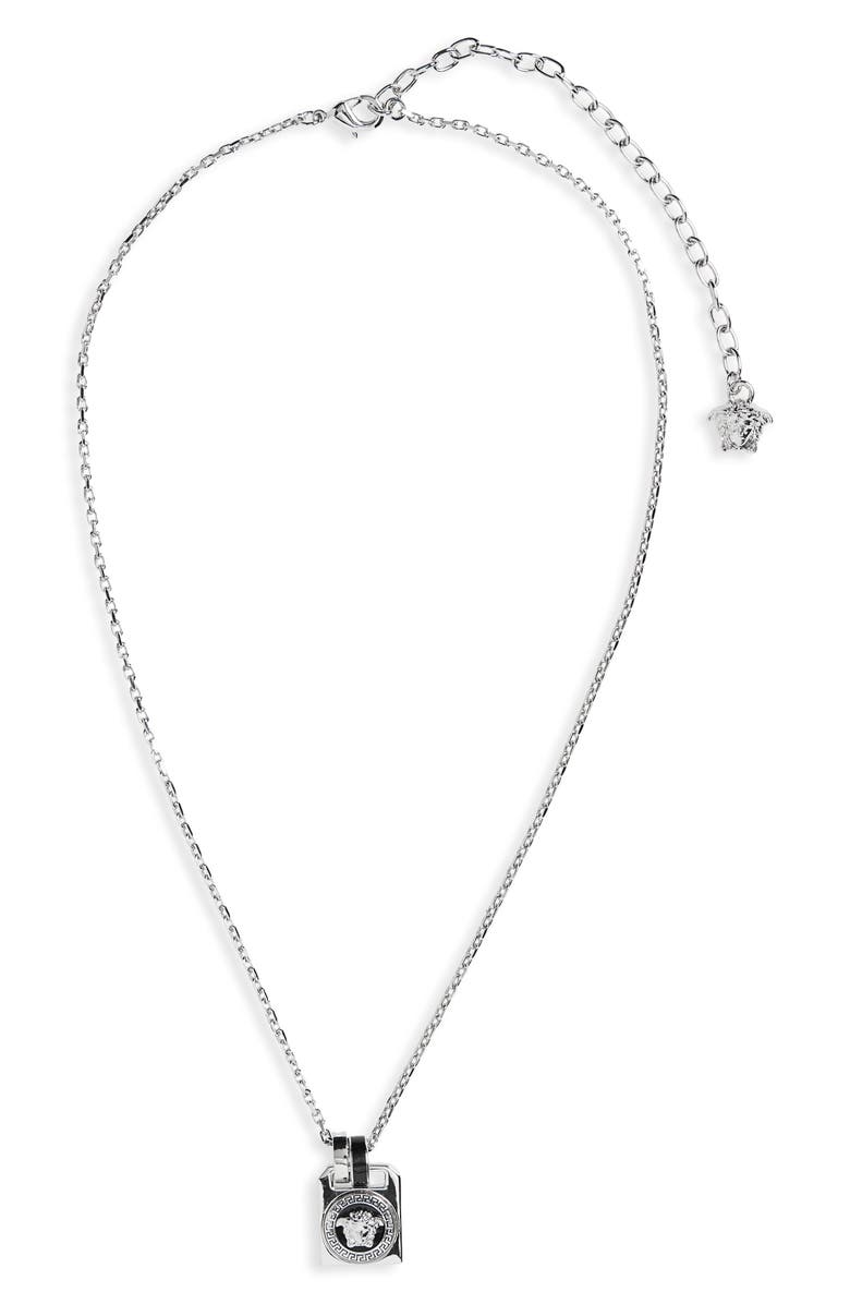 Versace Enamel Pendant Necklace, Main, color, Palladium-Black