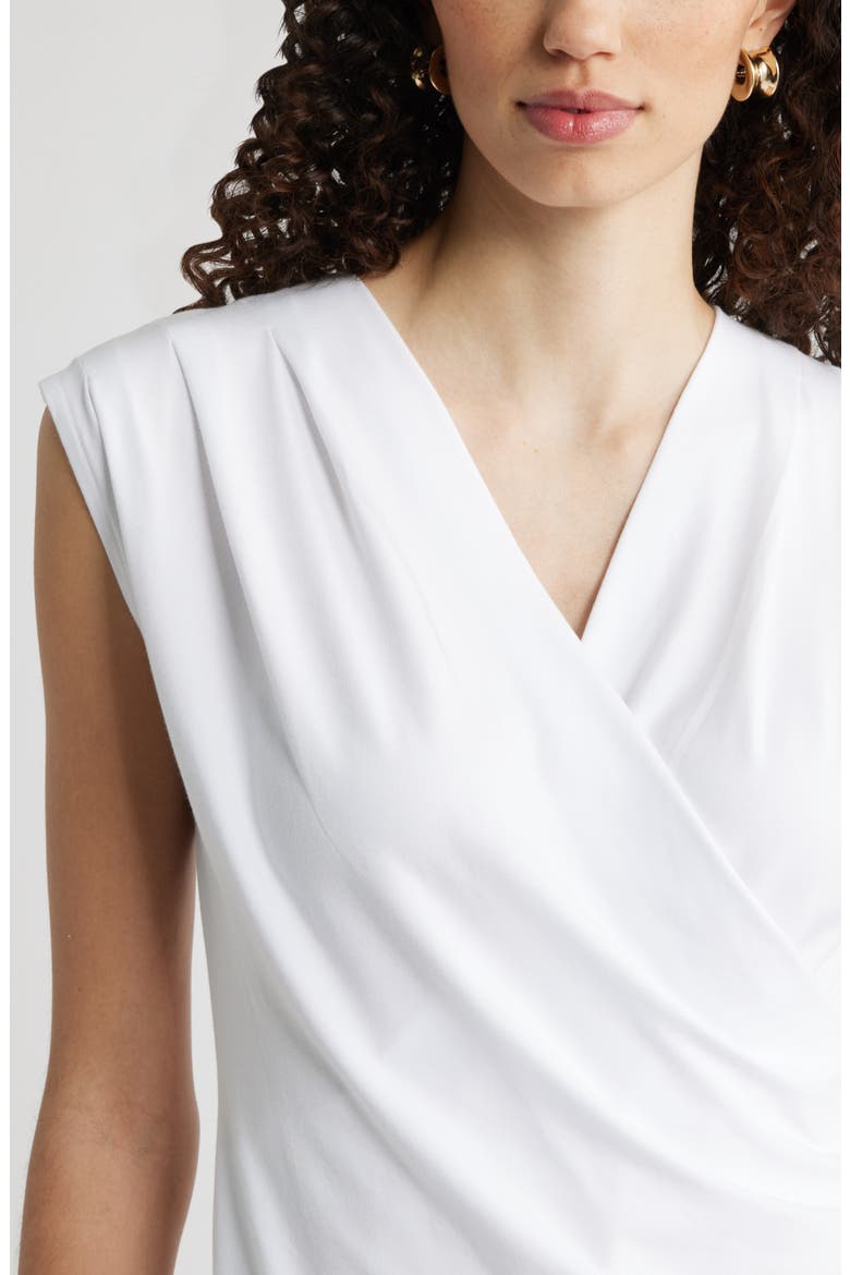 Pleated Faux Wrap Cap Sleeve Top, Alternate, color, WHITE