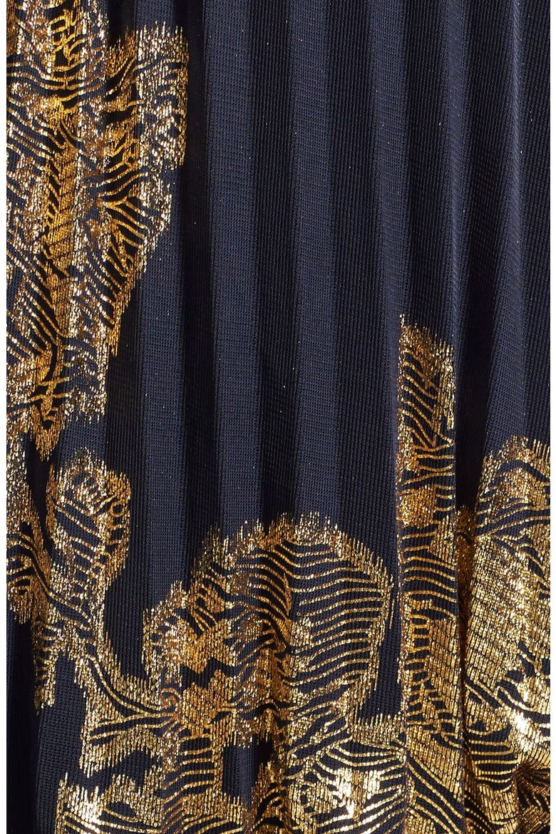 Xscape Foiled Blouson Gown, Alternate, color, NAVY/ GOLD
