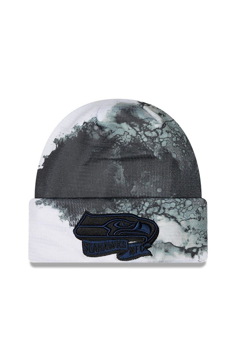Men's New Era Black Seattle Seahawks 2022 Sideline Ink Dye Tonal Cuffed Knit Hat, Main, color, Black