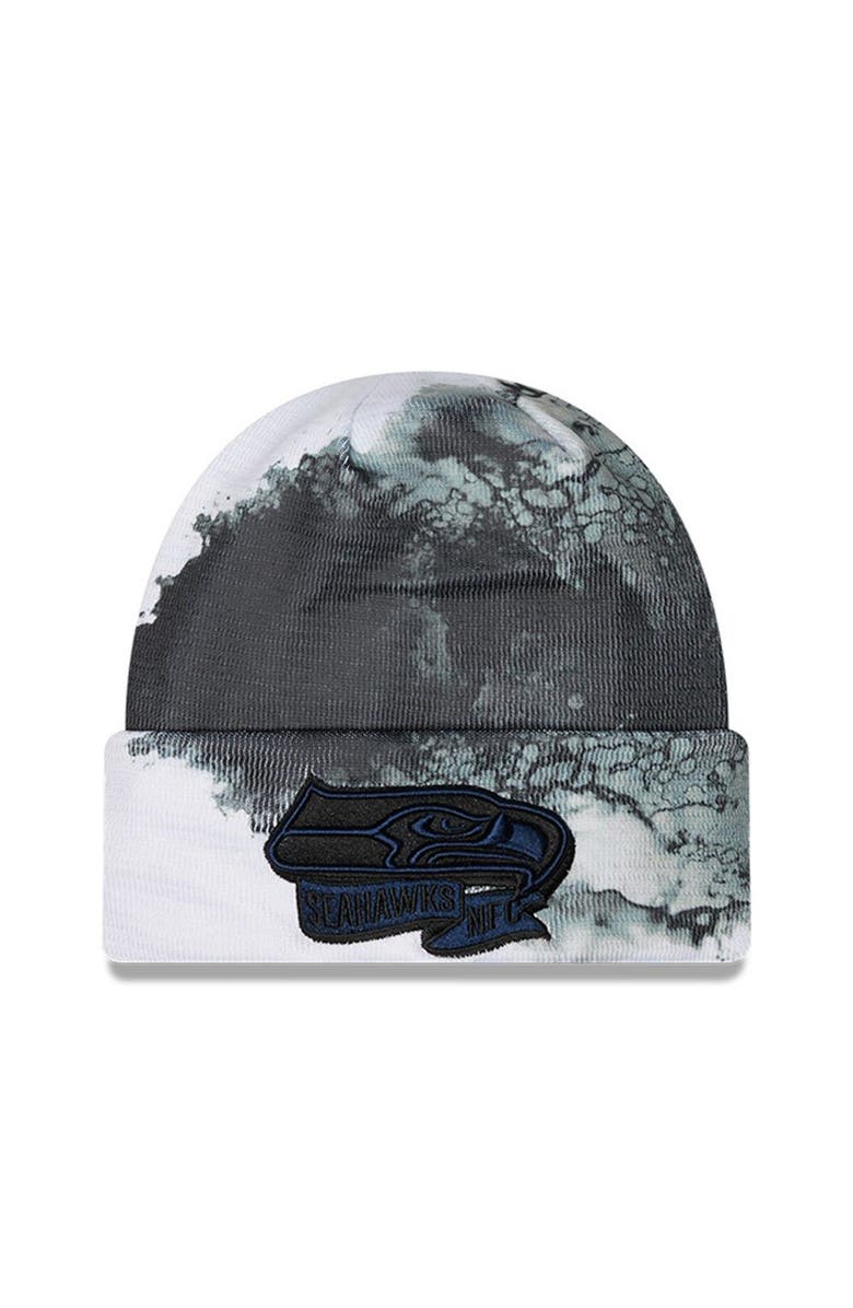 New Era Men's New Era Black Seattle Seahawks 2022 Sideline Ink Dye Tonal Cuffed Knit Hat, Main, color, Black