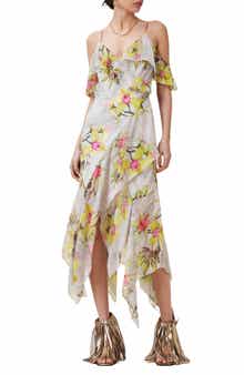 AllSaints Grace Floral Cold Shoulder Asymmetric Dress