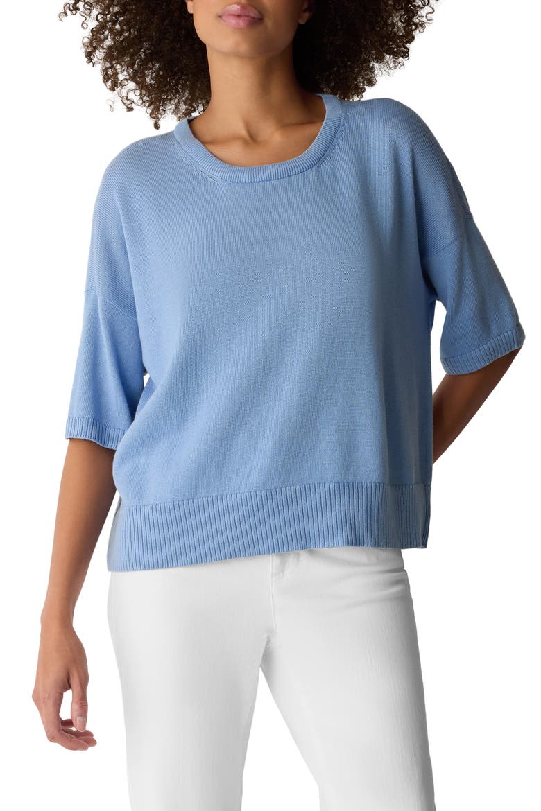Elbow Sleeve Organic Cotton Blend Crewneck Sweater, Main, color, SKYLIGHT