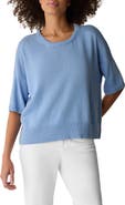 Eileen Fisher Elbow Sleeve Organic Cotton Blend Crewneck Sweater