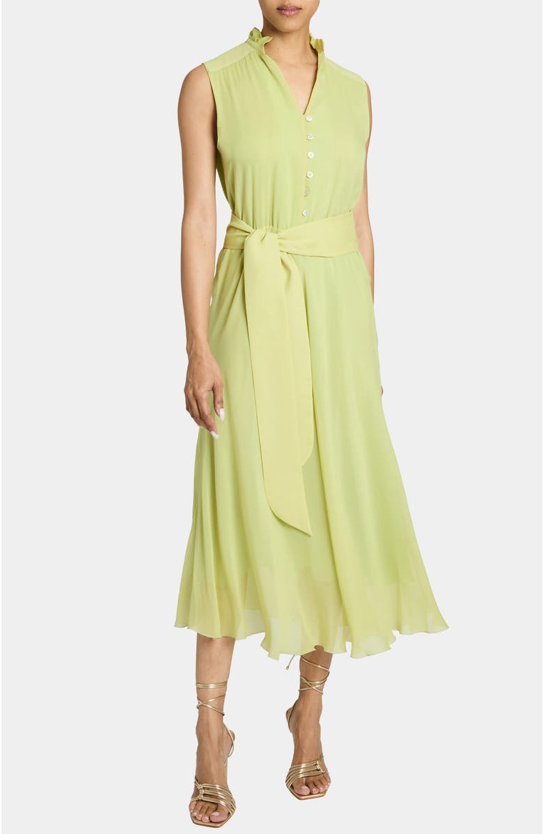 Santorelli NIRVA Sleeveless Sleeveless Ruffle-Neck Midi Dress in Silk Georgette, Main, color, Pistachio