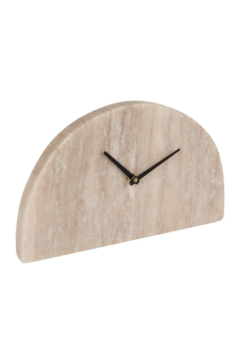 Decorative Half Moon Marble Mantel Clock, Beige and Black, Main, color, Natural