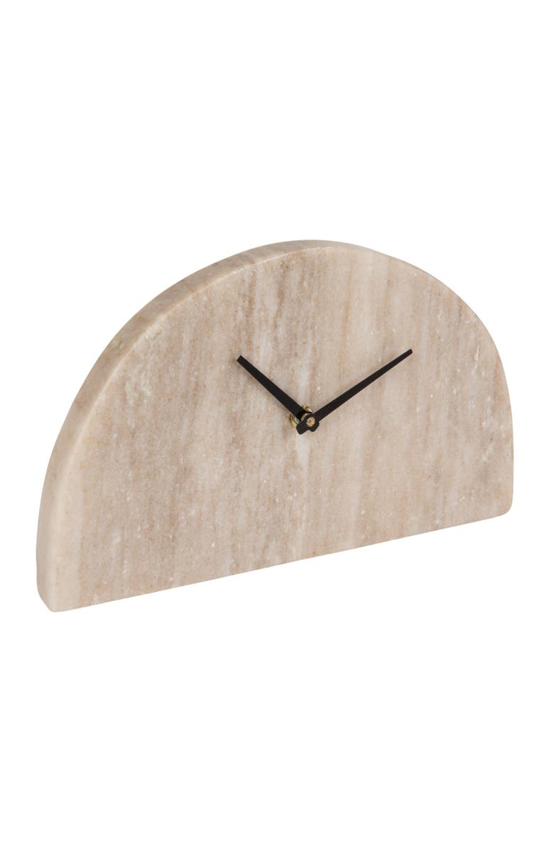 Storied Home Decorative Half Moon Marble Mantel Clock, Beige and Black, Main, color, Natural