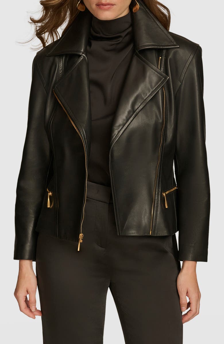Donna Karan New York Leather Moto Jacket, Main, color, Black