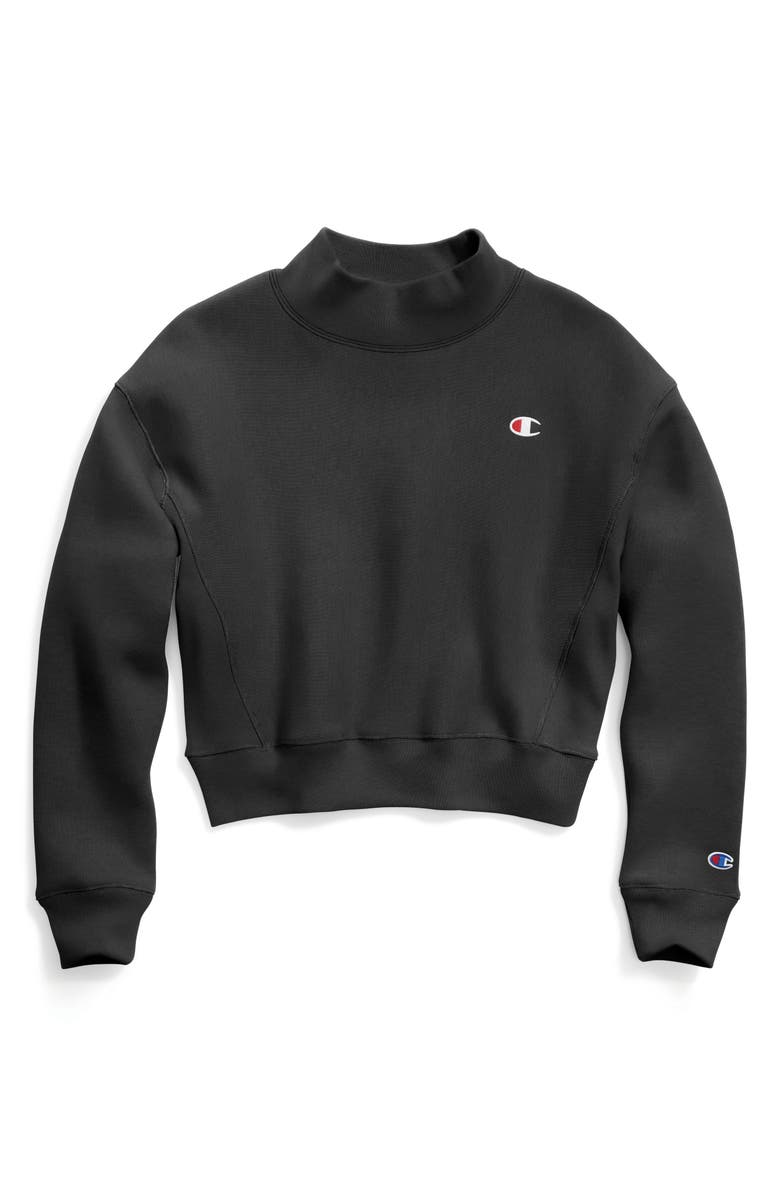 Champion Mock Neck Reverse Panel Crop Sweatshirt, Alternate, color, Black