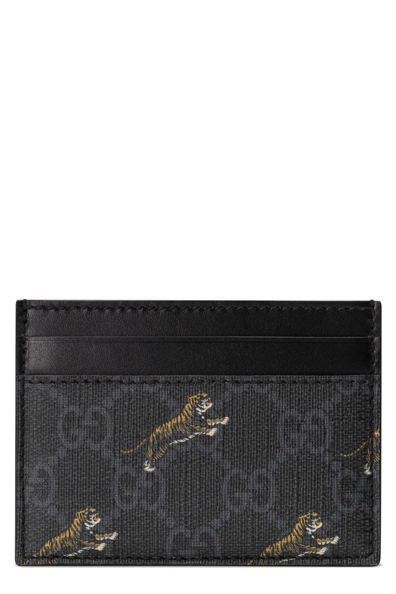 Tiger GG Canvas Card Case, Main, color, BLACK MULTI/BLACK