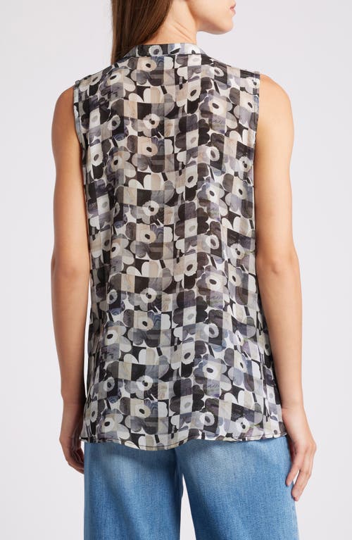 Apny Print Chiffon Button-up Sleeveless Top In Black/white