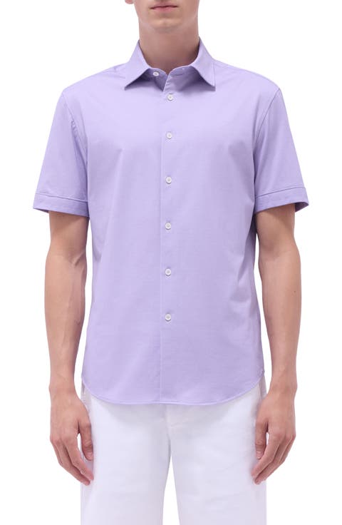 Myron OoohCotton® Short Sleeve Herringbone Button-Up Shirt