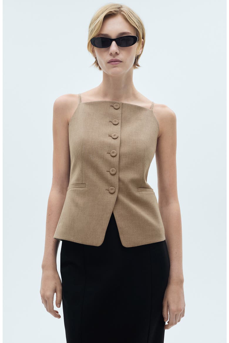 Front Button Vest, Alternate, color, BROWN