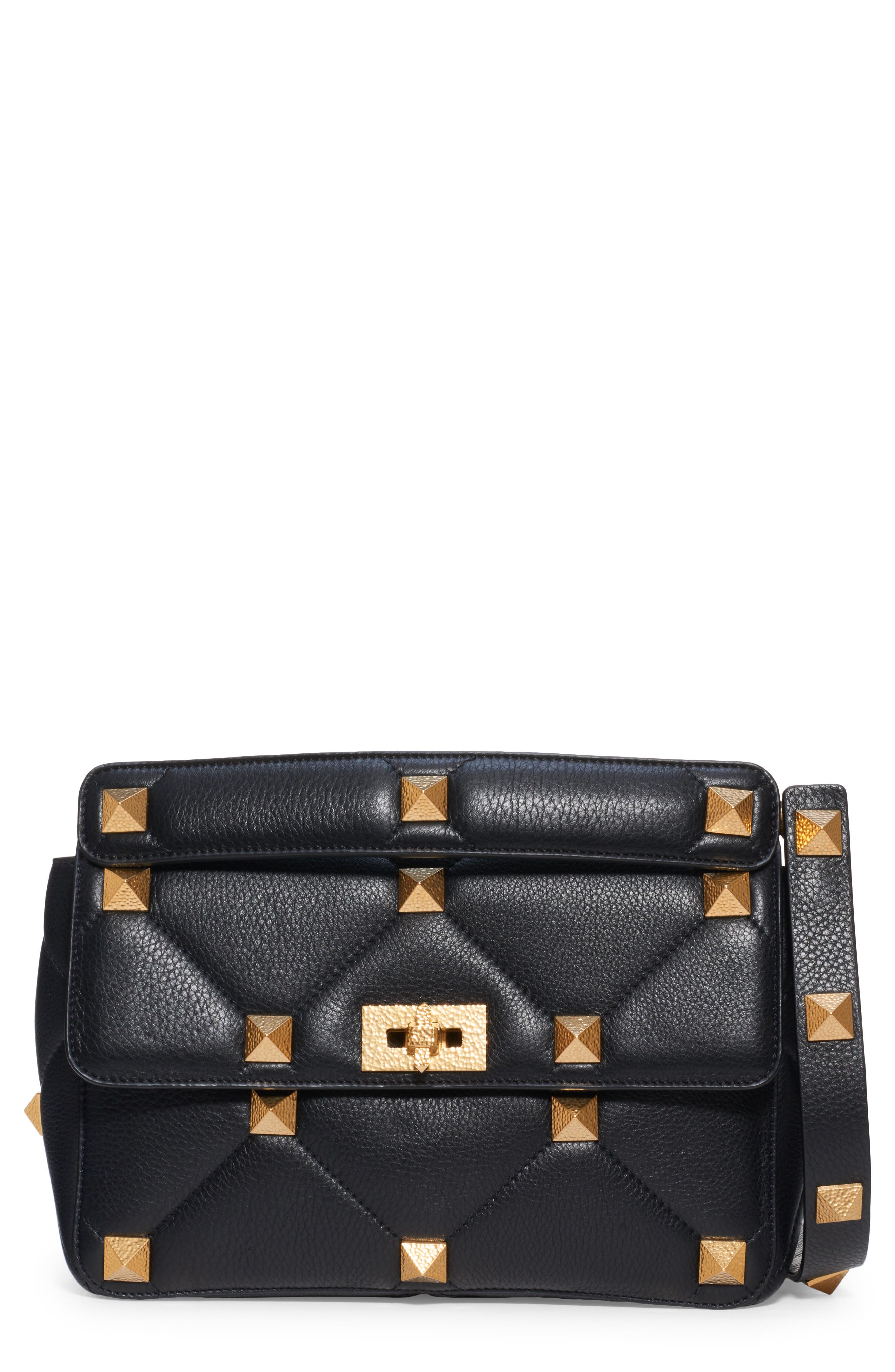 Valentino Garavani Large Roman Stud Matelassé Leather Top Handle Bag, Main, color, 