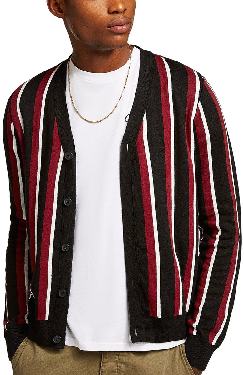 Topman Slim Fit Stripe Cardigan, Main, color, 
