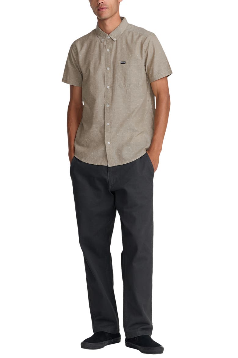 That'll Do Slim Fit Solid Short Sleeve Cotton Button-Down Shirt, Alternate, color, SAND