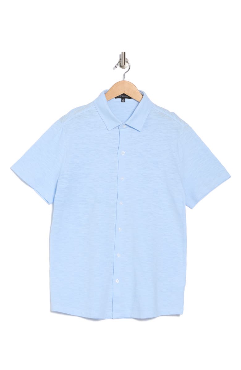 WESTZEROONE Forli Short Sleeve Cotton Knit Button-Up Shirt, Alternate, color, Blue