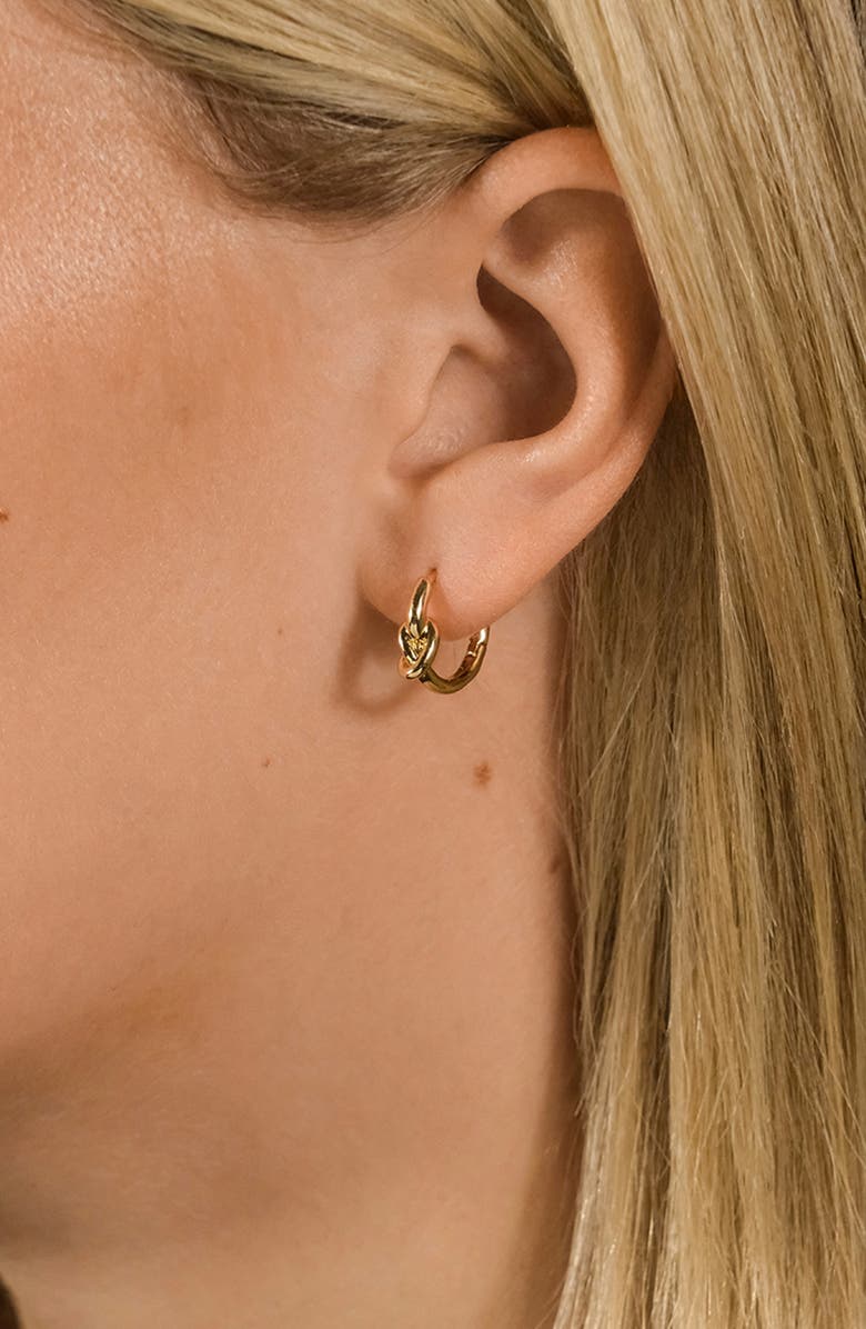 Sterling Forever Minnie Love Knot Huggie Hoop Earrings, Alternate, color, Gold