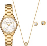 Michael Kors Lauryn Quartz Bracelet Watch, Stud Earrings & Necklace Set, 33mm