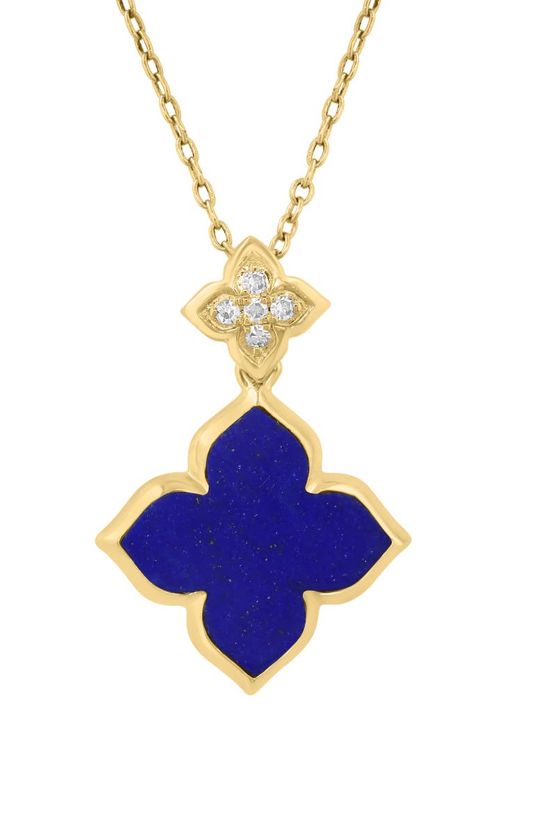 Diamond & Lapis Lazuli Clover Pendant Necklace, Main, color, BLUE