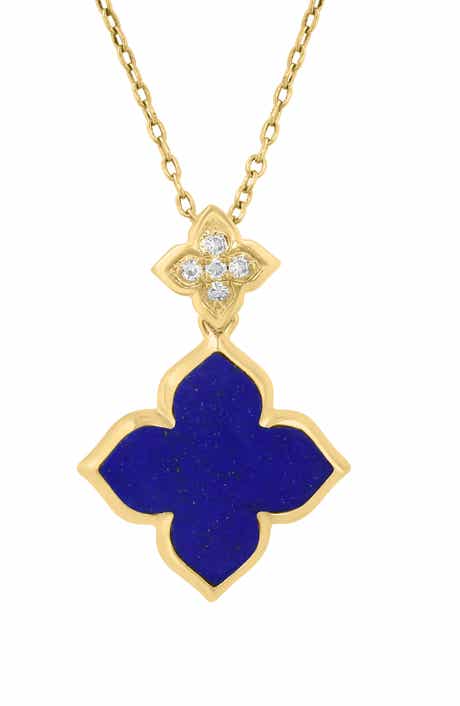 Diamond & Lapis Lazuli Clover Pendant Necklace