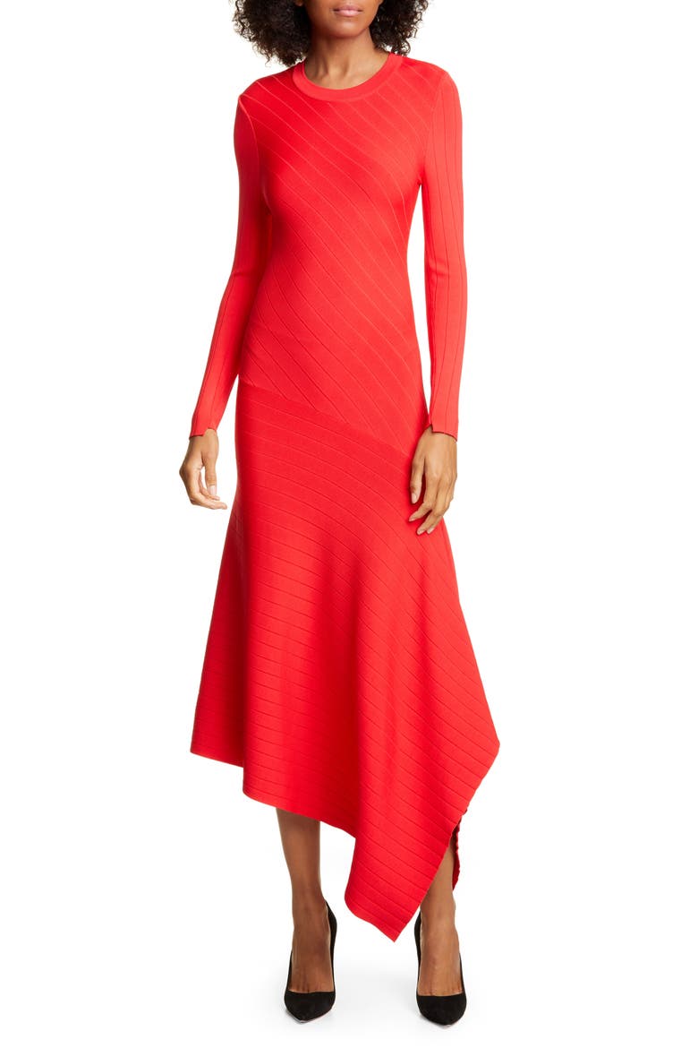 Viviana Asymmetrical Long Sleeve Dress, Main, color, RED