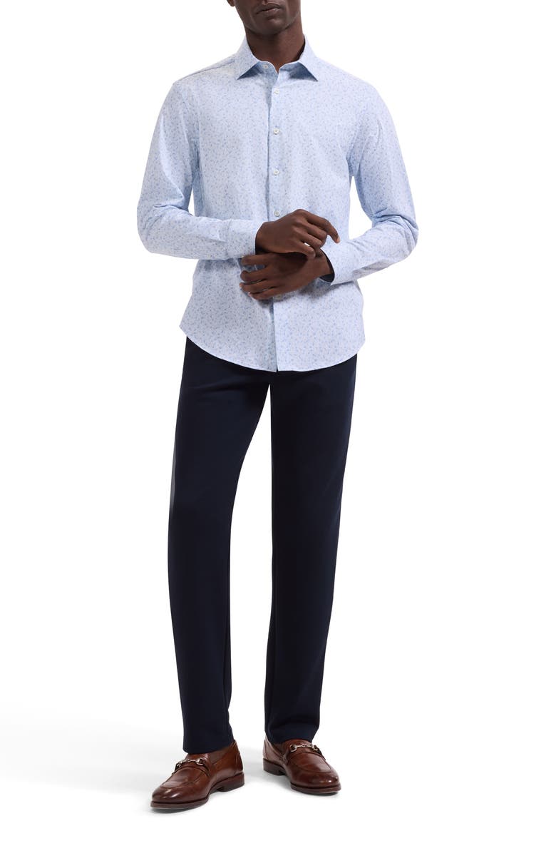 Bugatchi Jimmy OoohCotton<sup>®</sup> Leaf Print Button-Up Shirt, Alternate, color, Air Blue