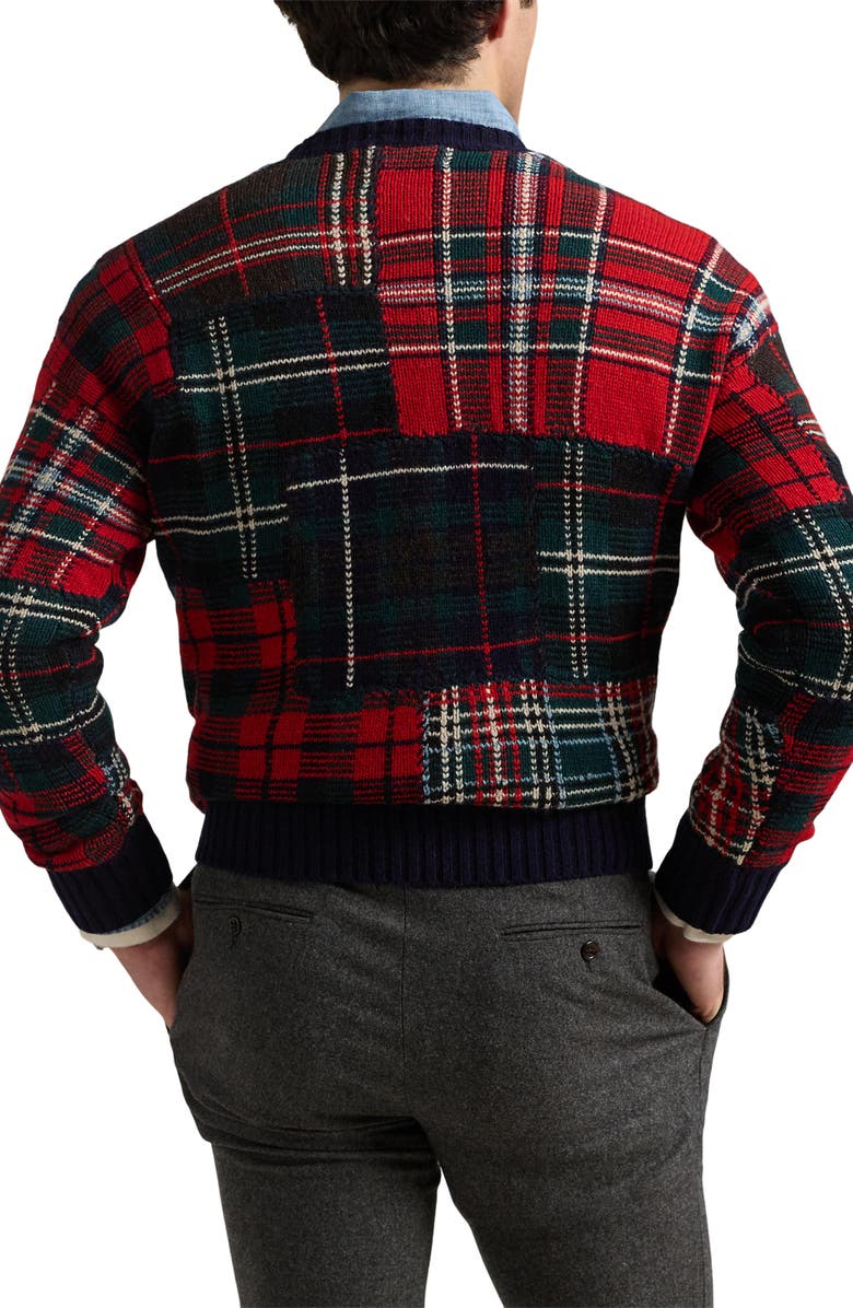 Polo Ralph Lauren Patchwork Plaid Wool Blend Sweater, Alternate, color, Navy Combo