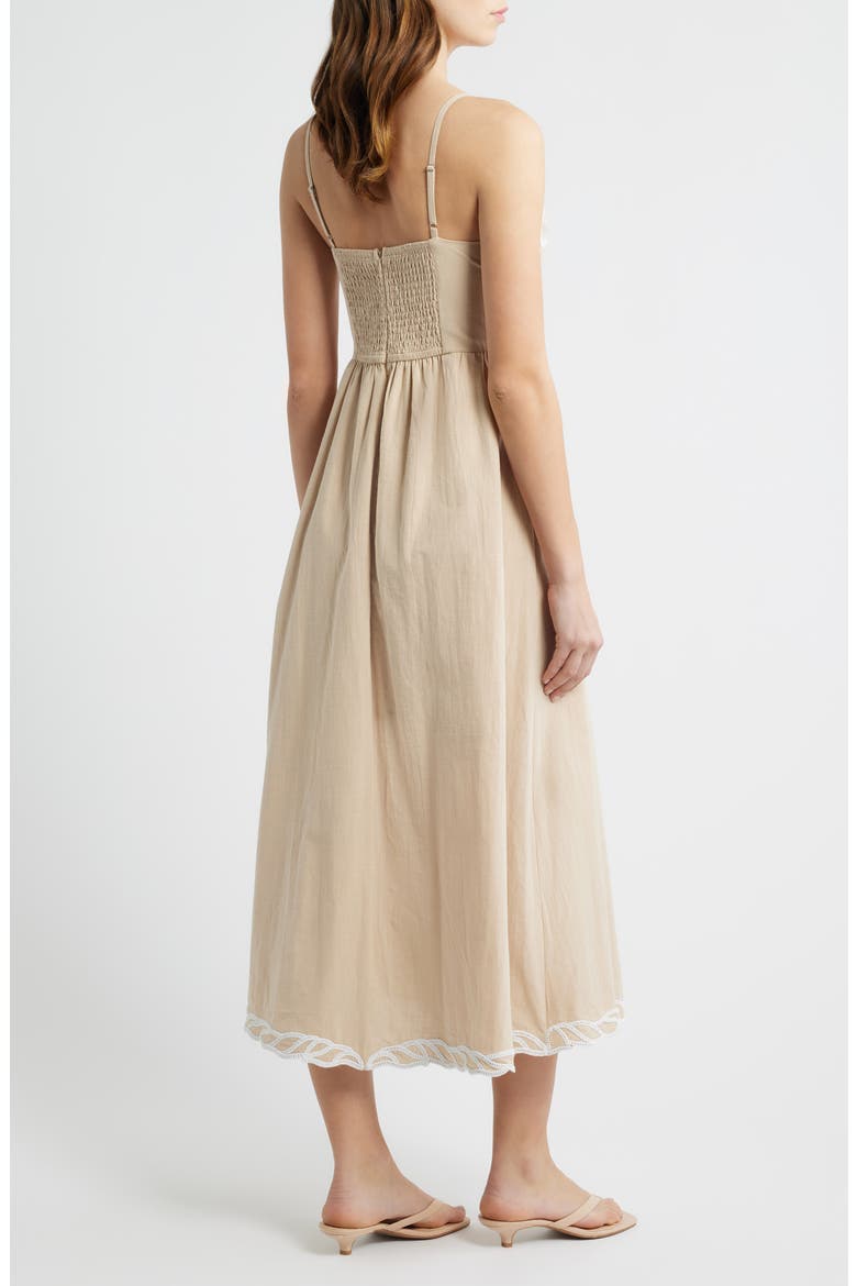 Embroidered V-Neck Midi Dress, Alternate, color, TAUPE