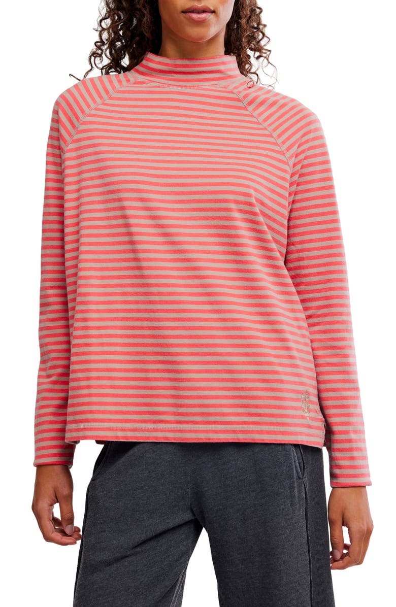 Free People FP Movement Stripe Raglan Sleeve Cotton Top, Main, color, Sailor Stripe Sand