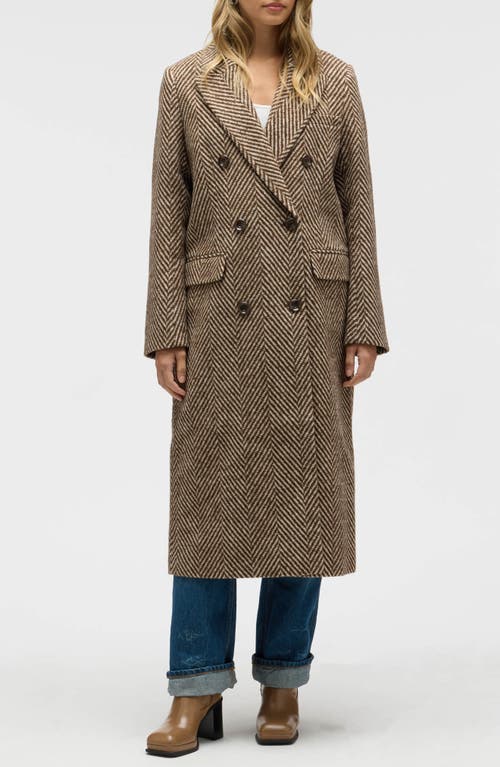 Nvlt Chevron Double Breasted Coat In Brown