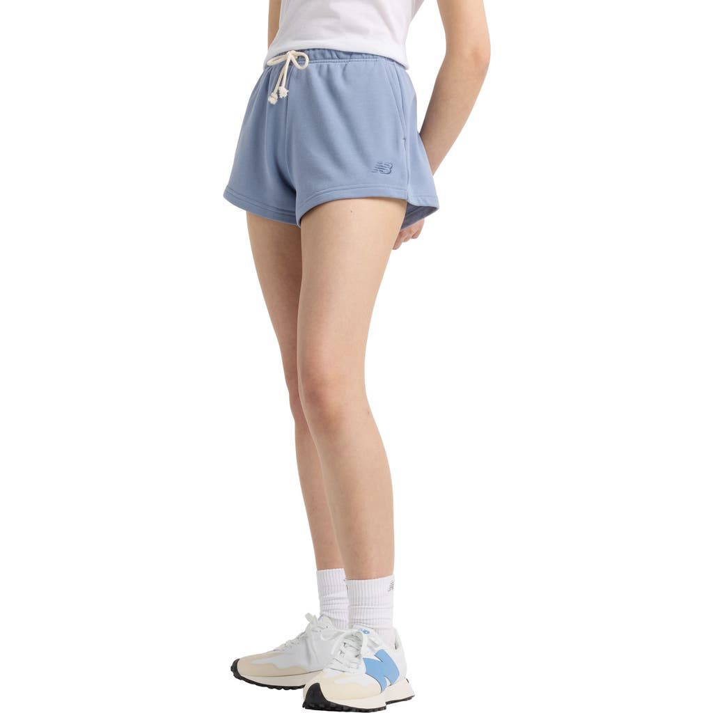 New Balance Coastal Fleece Cotton Blend Drawstring Shorts In Blue