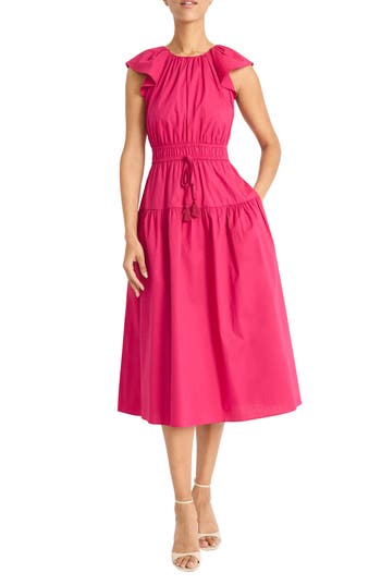 Maggy London Stretch Cotton Tiered Midi Dress In Vivacious
