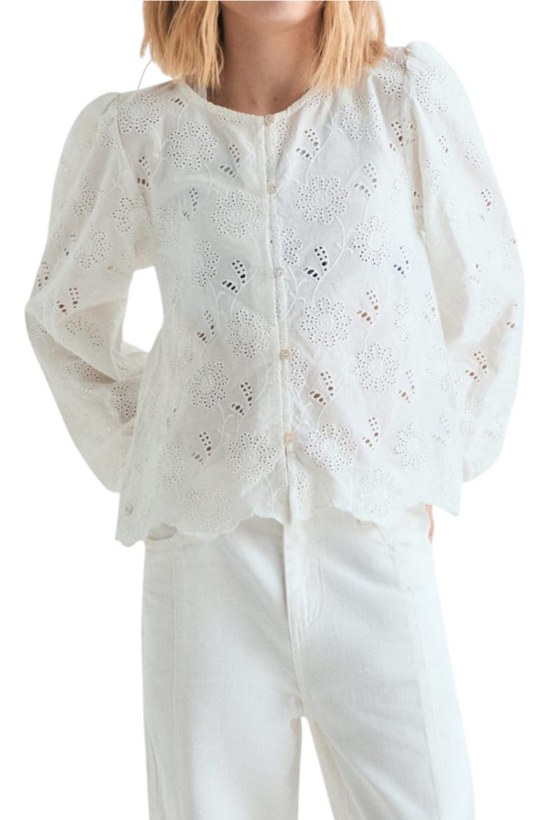 Kids Perforated Blouse with Buttons, Main, color, White