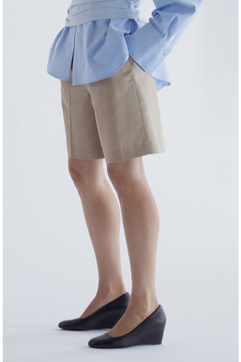 High Waist Straight Fit Bermuda Shorts, Main, color, BEIGE