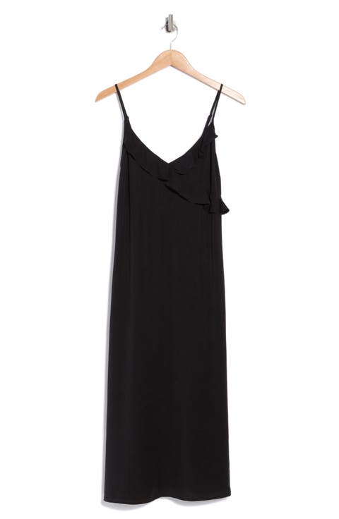 Ruflfe Faux Wrap Removable Tie Belt Midi Dress