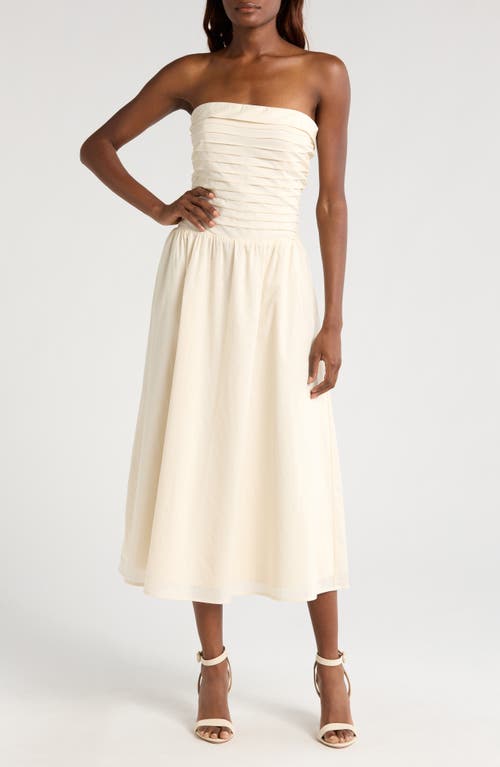 Wayf Olivia Pleated Bodice Convertible Strapless Cotton Midi Dress In Parchment