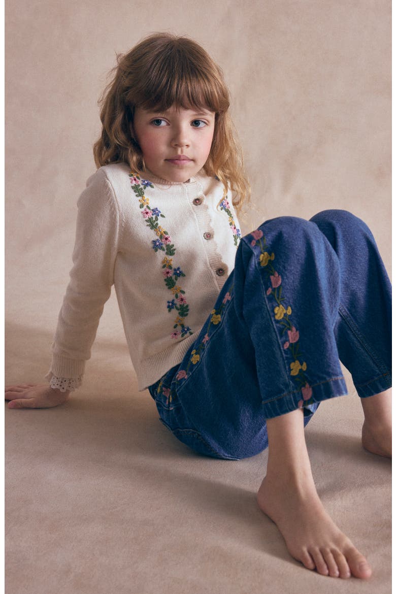 Kids' Embroidered Cardigan, Alternate, color, ECRU MARL FLORAL EMBROIDERY