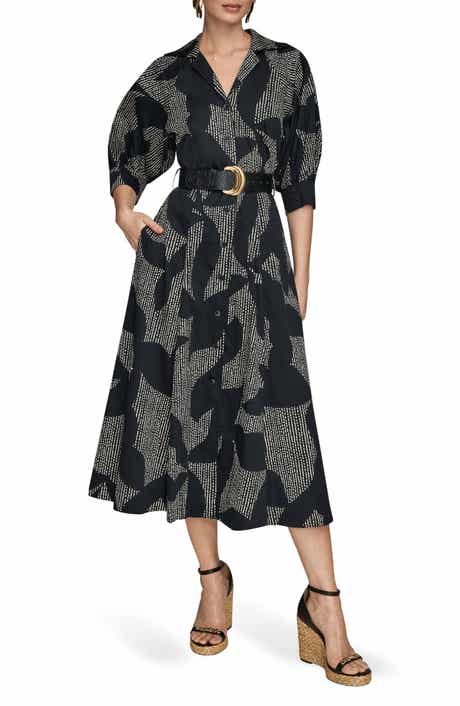 Abstract Print Belted Midi Shirtdress