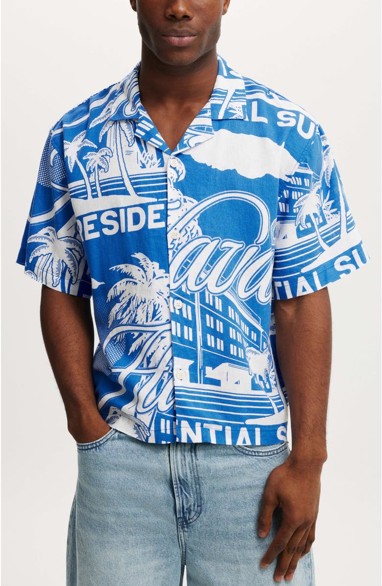 Cotton On Men's Cabana Short Sleeve Shirt, Main, color, Blue Havana Print