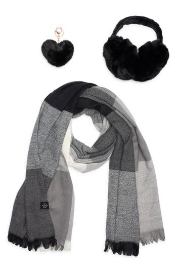 Nanette Lepore Scarf, Earmuff & Keychain Accessory Set In Black