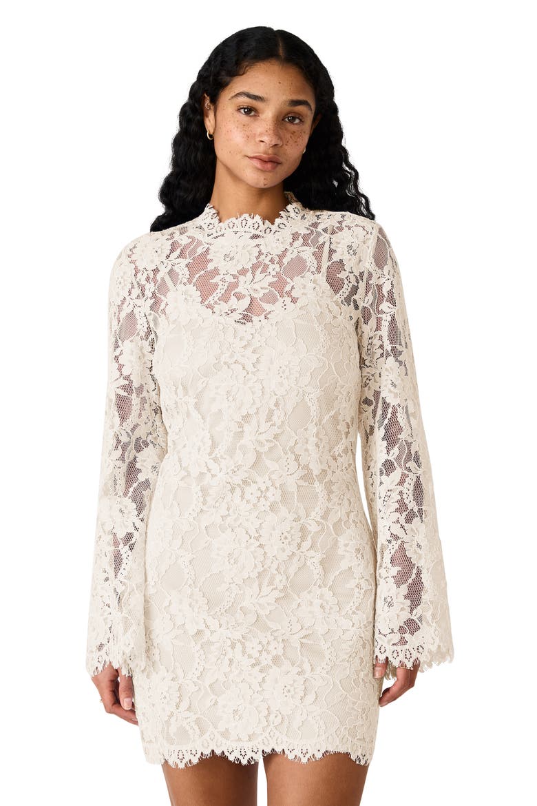 Selinna Lace Long Sleeve Minidress, Alternate, color, CLOUD DANCER