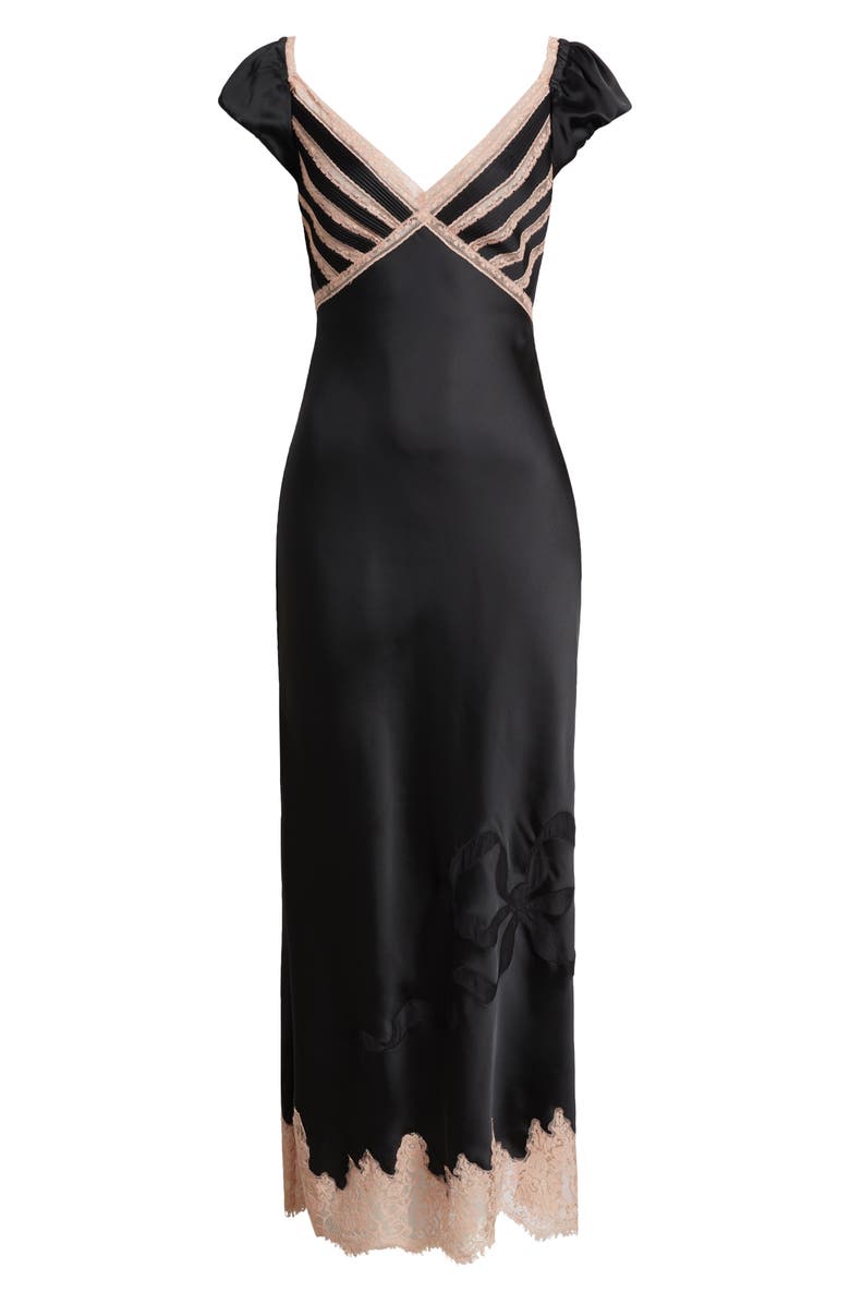 LoveShackFancy Brinkley Lace Trim Satin Dress, Alternate, color, 