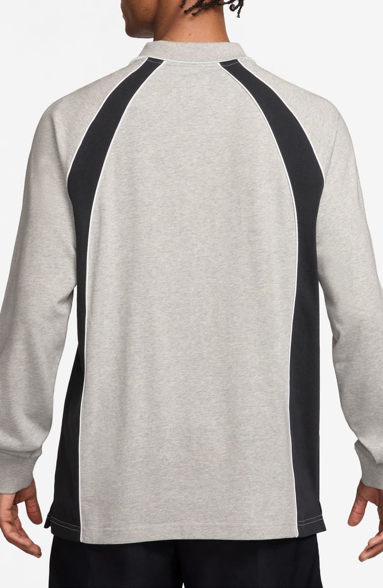 Jordan Flight Long Sleeve Cotton Polo, Alternate, color, Grey Heather/ Black/ Black