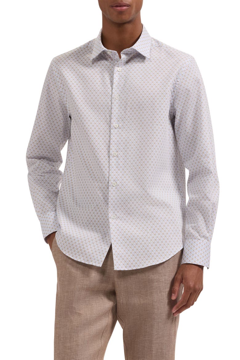 Julian Shaped Fit Geometric Print Cotton Button-Up Shirt, Main, color, AIR BLUE