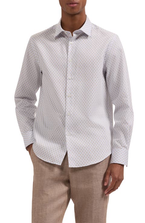Julian Shaped Fit Geometric Print Cotton Button-Up Shirt