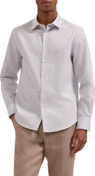 Bugatchi Julian Shaped Fit Geometric Print Cotton Button-Up Shirt