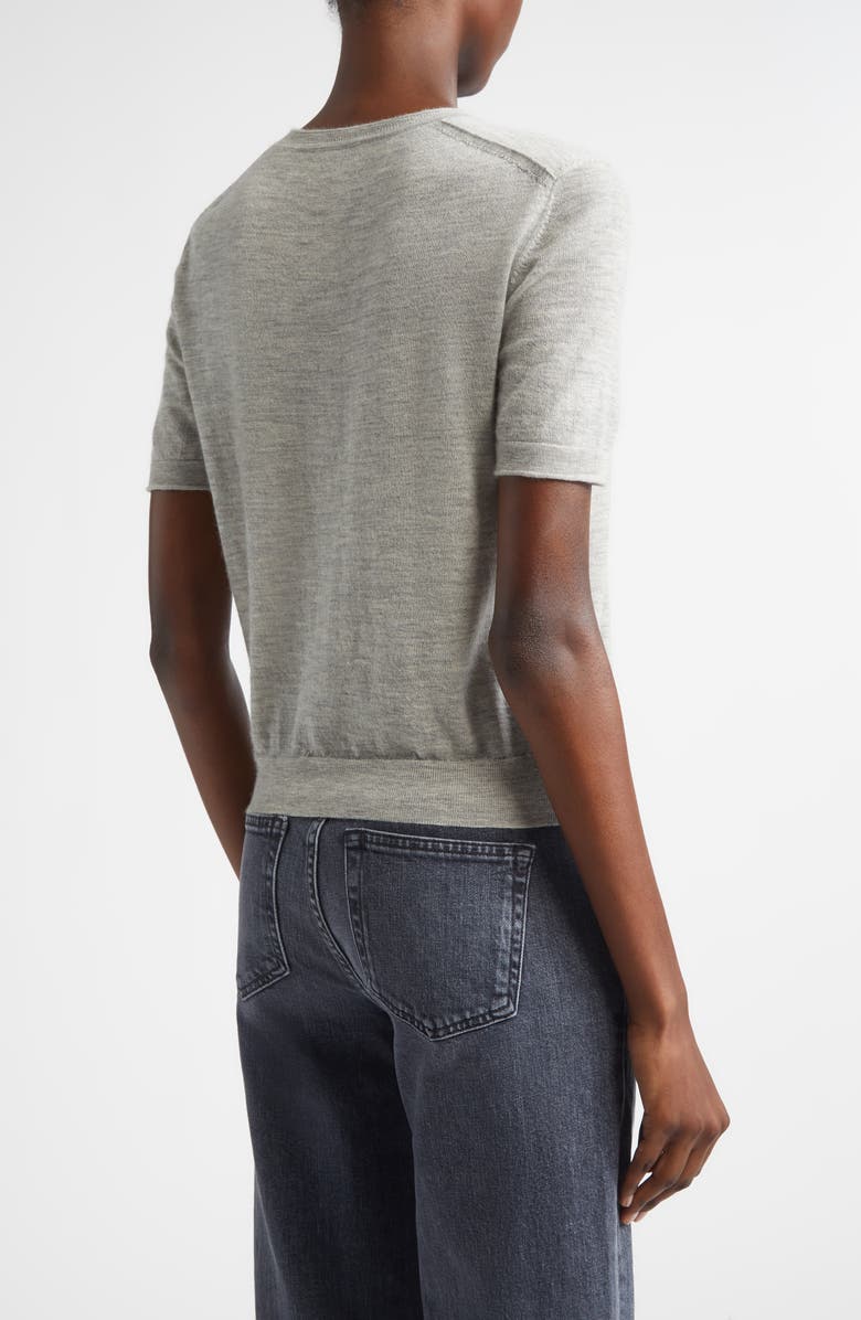 Lafayette 148 New York Short Sleeve Cashmere Crewneck Sweater, Alternate, color, Grey Heather