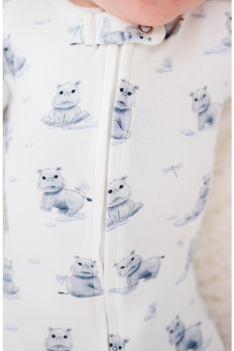 Hippo Print Fitted One-Piece Organic Cotton Footie Pajamas, Alternate, color, BABY HIPPO