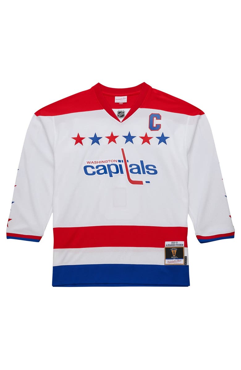 Mitchell & Ness Men's Mitchell & Ness Alexander Ovechkin White Washington Capitals  2012/13 Alternate Captain Blue Line Player Jersey, Alternate, color, 